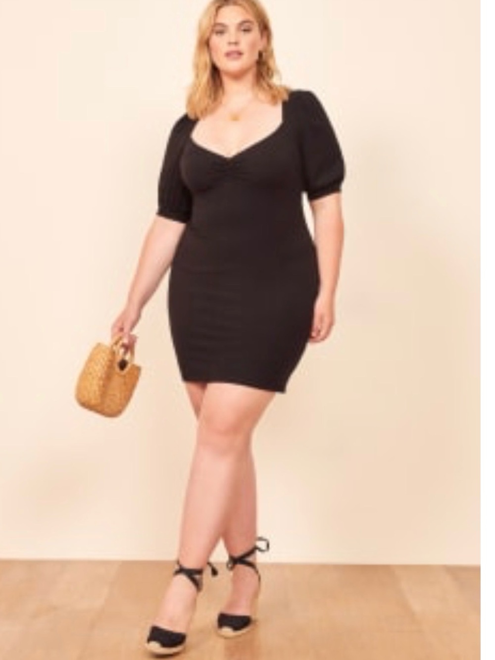 Reformation Natty Black Women’s Dress - Classic Short Sleeve Midi